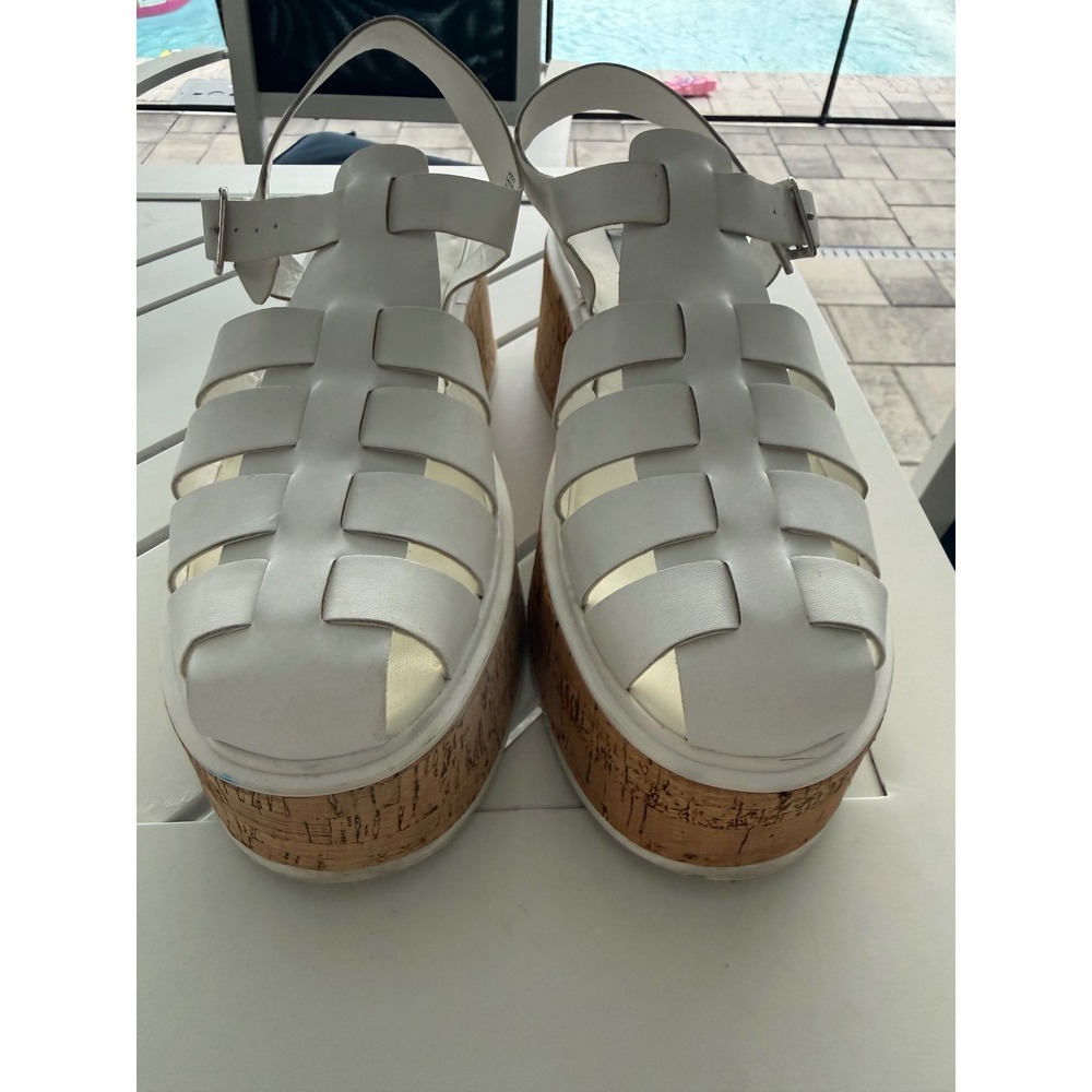Steve Madden Lazlo White Leather Platform Sandals Cork Wedge Womens 10M